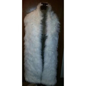 Authentic Fendi White Dyed 100% Fox Stole / Scarf Knitted Cashmere Knit Trim NWT